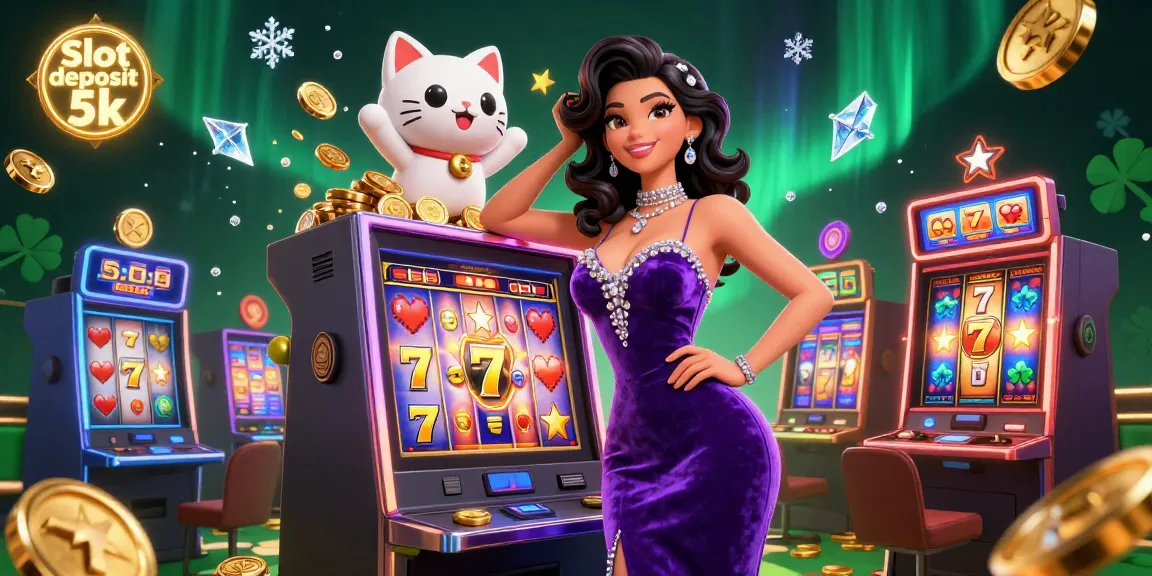 Spin to win with Slot deposit 5k at a vibrant casino scene showcasing jackpot excitement.
