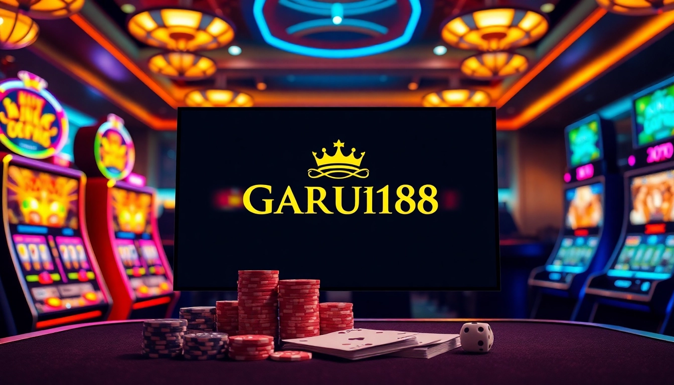 An exciting scene of jackpots and gameplay at king garuda138's online casino, featuring vibrant slot machines and poker chips.