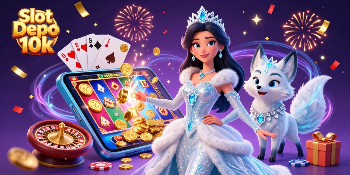 Experience thrilling gameplay with Slot Depo 10k, showcasing 3D illustrations of dynamic slot game action.