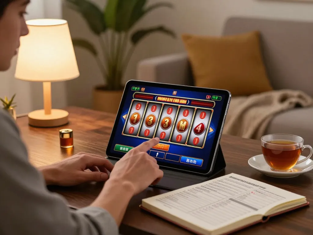 Jun88 phiên bản 2 player engaging with online slot games in a cozy home setting.