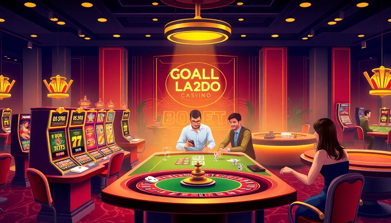 Players engage in exciting online gambling experiences at https://goal123q.com/, showcasing vibrant casino scenes.