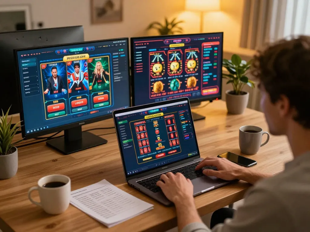 Engaging online gaming experience at home with https://5g28.com/ displayed on laptop screen, showcasing strategic gameplay.