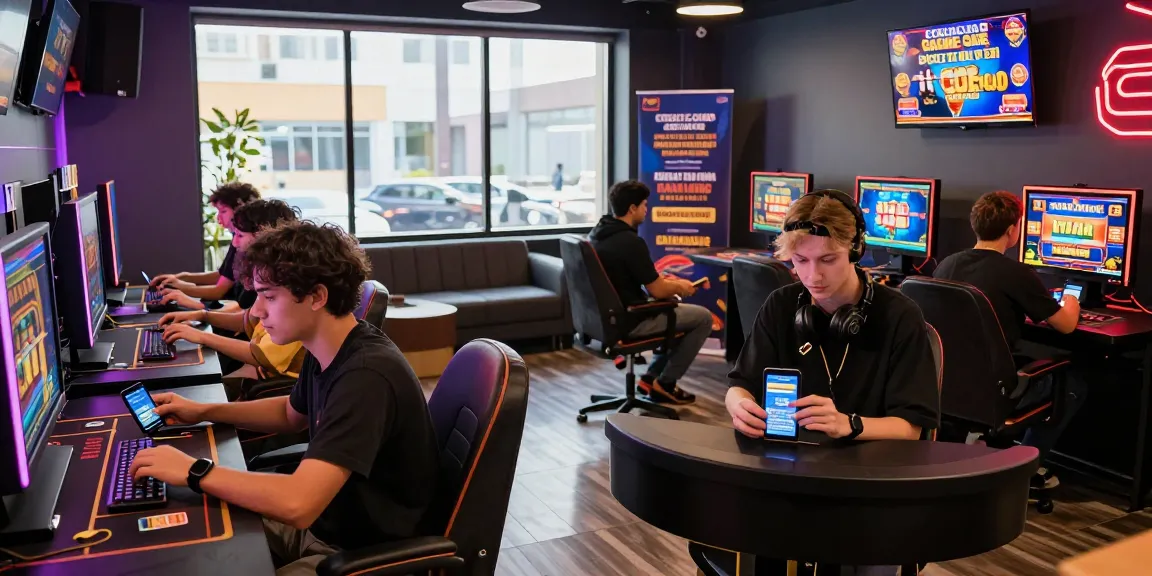 Engaged players exploring credit card casino options at https://jumpspace.org.uk in a modern gaming lounge.