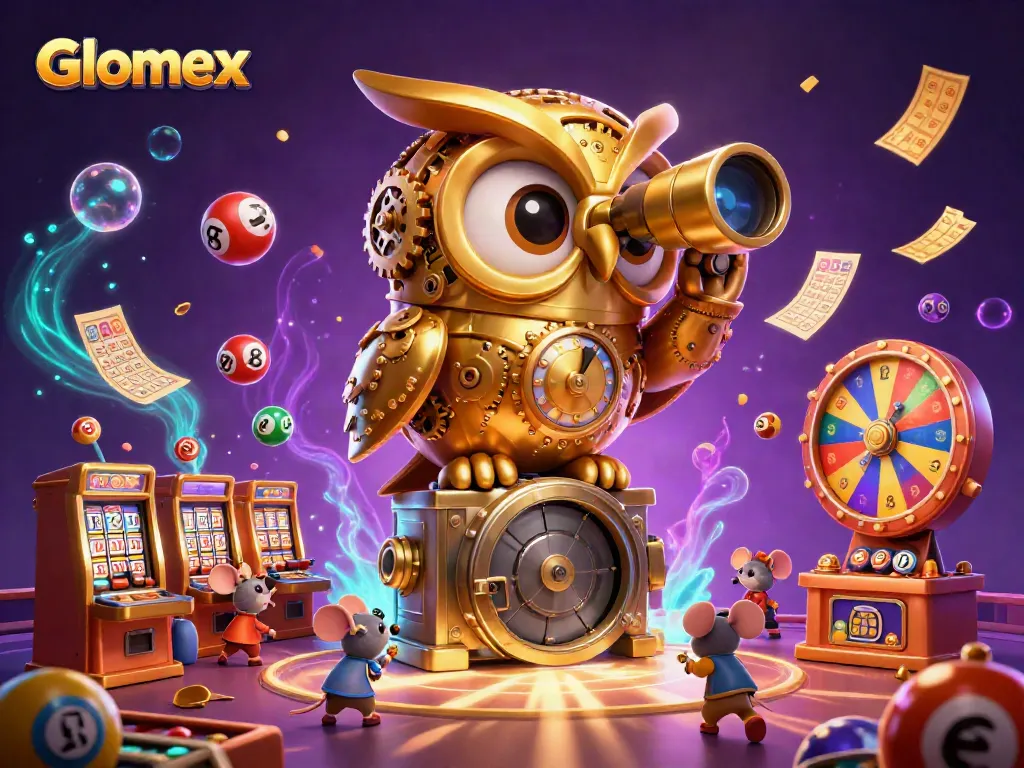 Glomex enhances your gaming experience with a lively casino scene featuring vibrant lottery elements.
