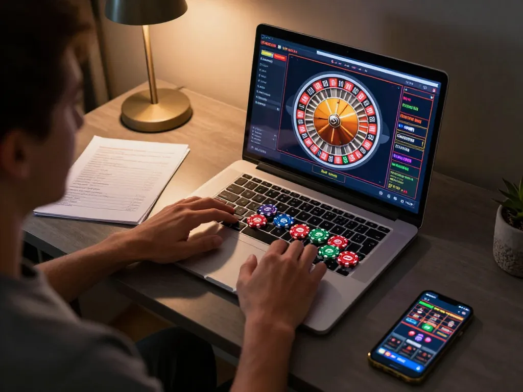 Engaging online roulette gameplay with youngsmarts strategy in focus on a laptop screen.
