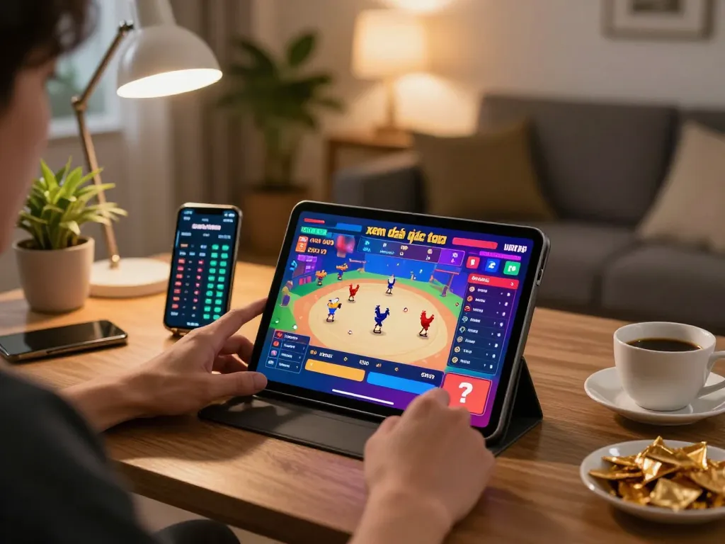 xem đá gà trực tiếp HD trên máy tính bảng với hình ảnh hấp dẫn trong không gian ấm cúng tại nhà.