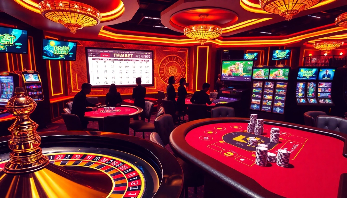 Experience the thrill of gambling at https://thabethome.com/ with a vibrant casino scene featuring roulette and poker tables.