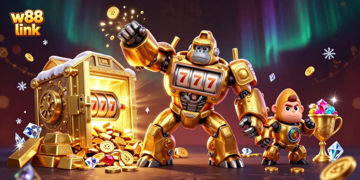 Experience thrilling gameplay with the w88 link and dynamic casino action, featuring a golden gorilla mech.