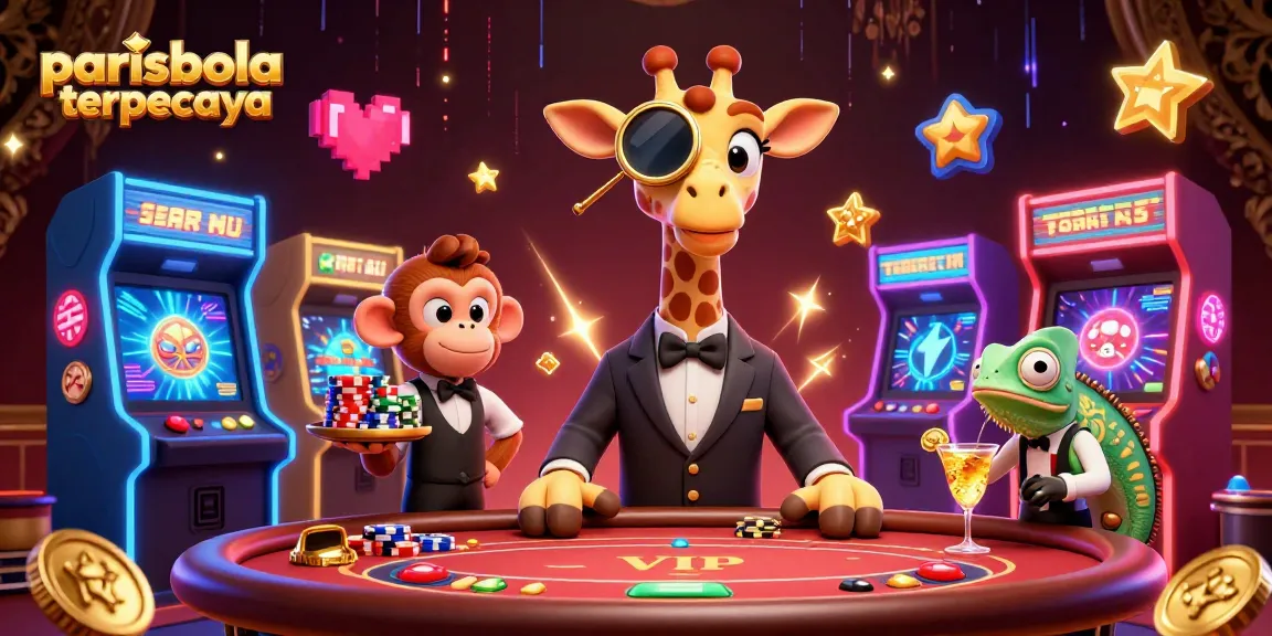 Experience the thrills with parisbola terpercaya at this vibrant casino scene filled with playful characters and gaming excitement.
