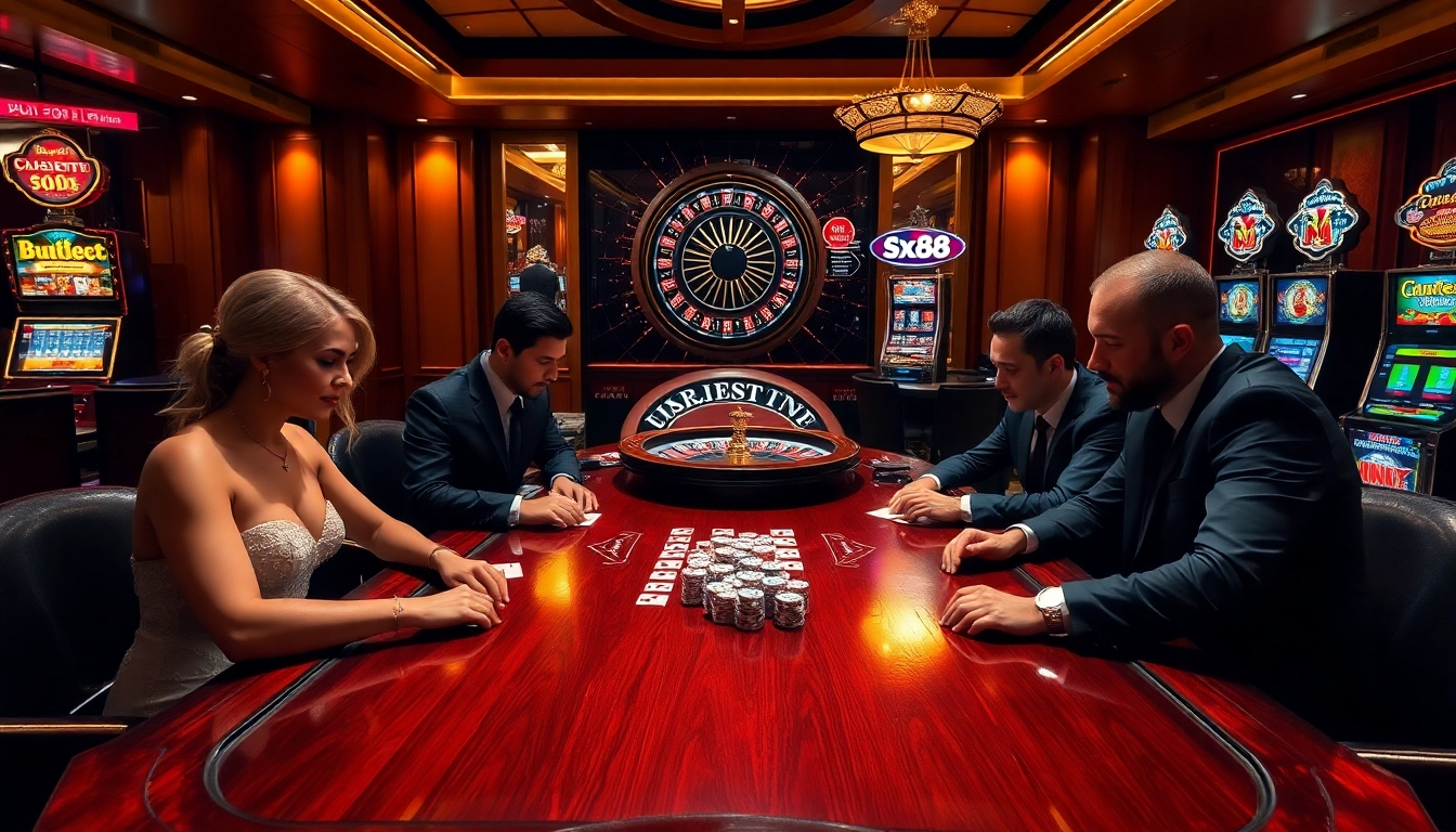 Players engaging in a thrilling game at SX88 casino, showcasing a luxurious atmosphere and high-stakes betting.