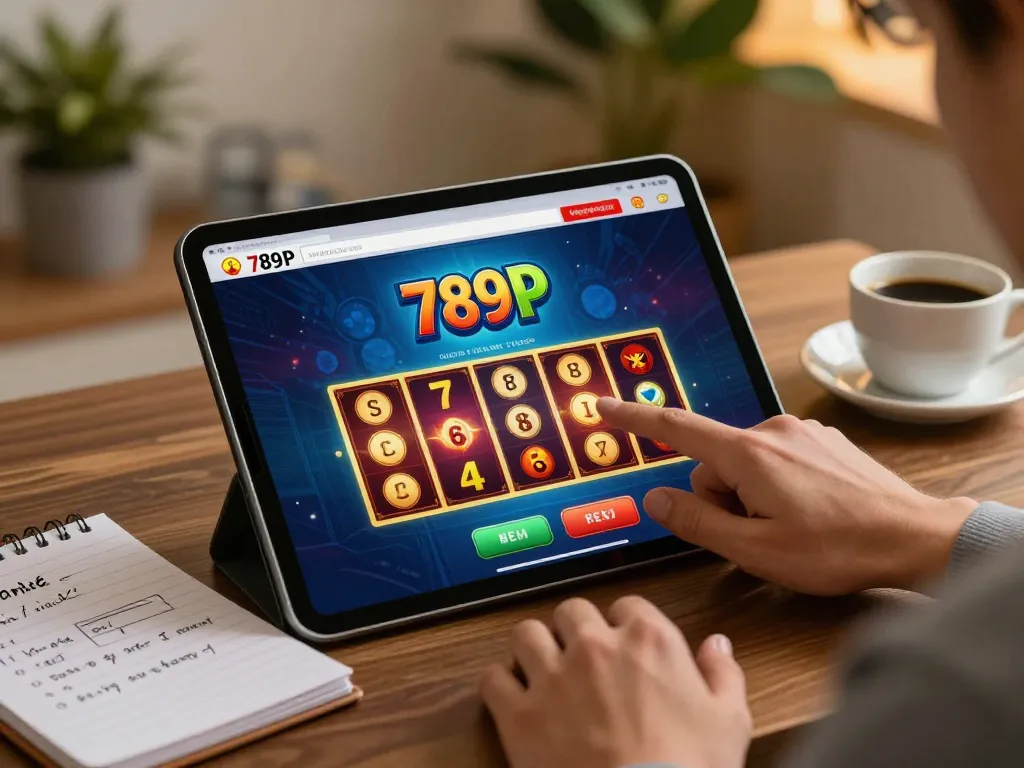Player engaging with the 789P online casino app on a tablet, focusing on strategic betting.