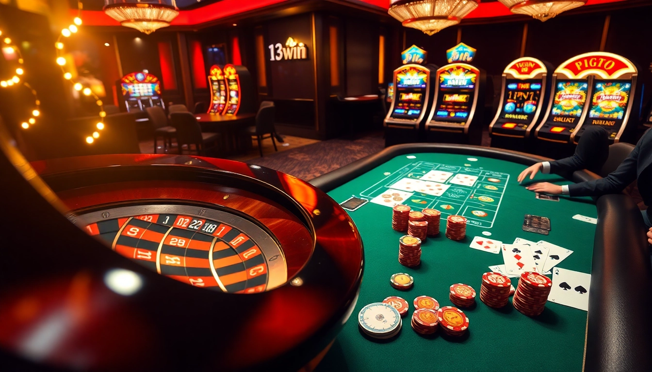 13win players enjoying an exciting roulette game in a luxurious casino environment.
