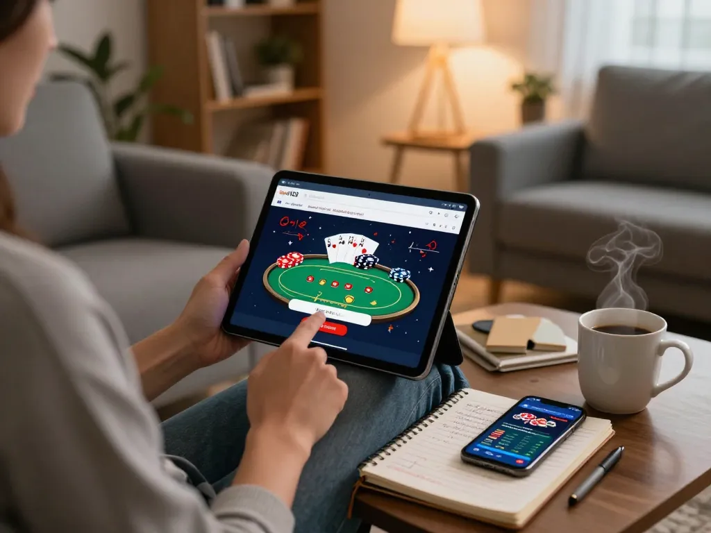 Engaging in online gaming with đăng nhập goal123 on a tablet in a cozy living room