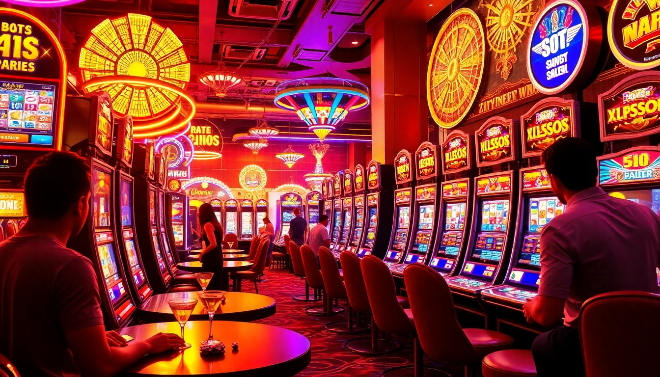 Players enjoying the excitement of slot gacor machines in a vibrant casino atmosphere.