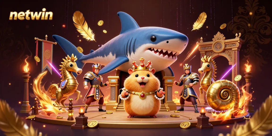 Experience the thrill of netwin with the fierce hamster king in this vibrant online gambling illustration.