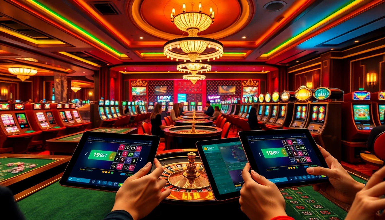 Experience thrilling bets at i9bet's luxurious casino tables with vibrant chips and lively slot machines.