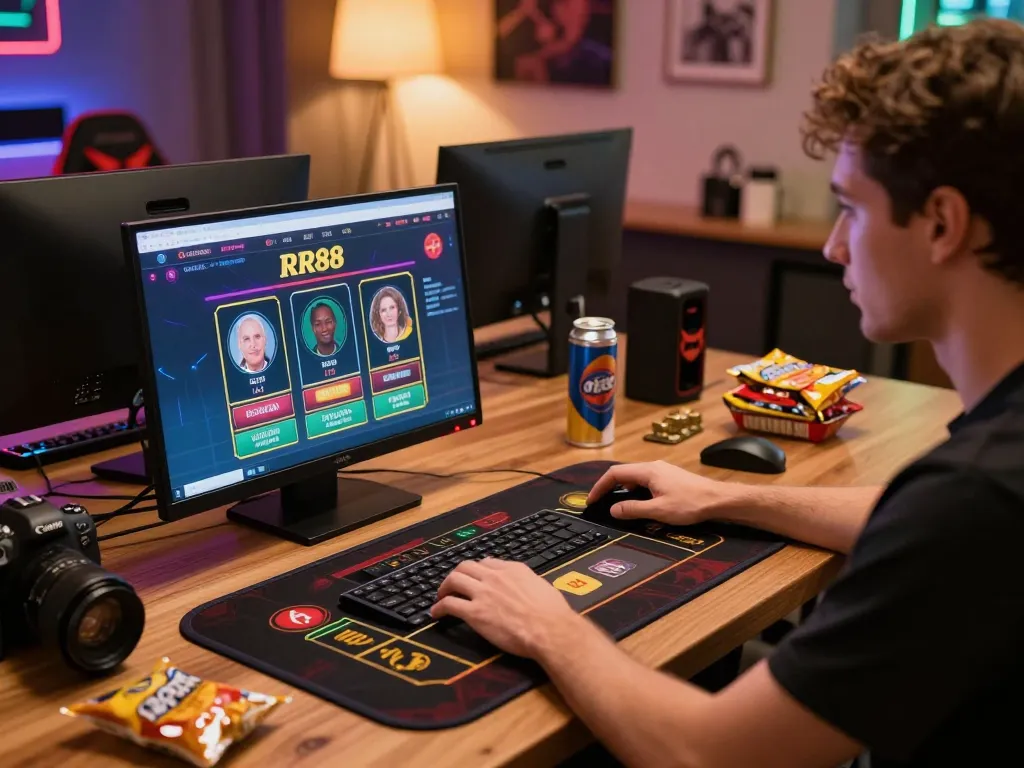 Engaging with the RR88 casino interface on a laptop for online gaming.