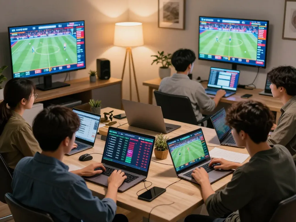 Exciting sports betting moment with SC88 odds displayed on screens, enthusiastic bettors analyzing strategies.