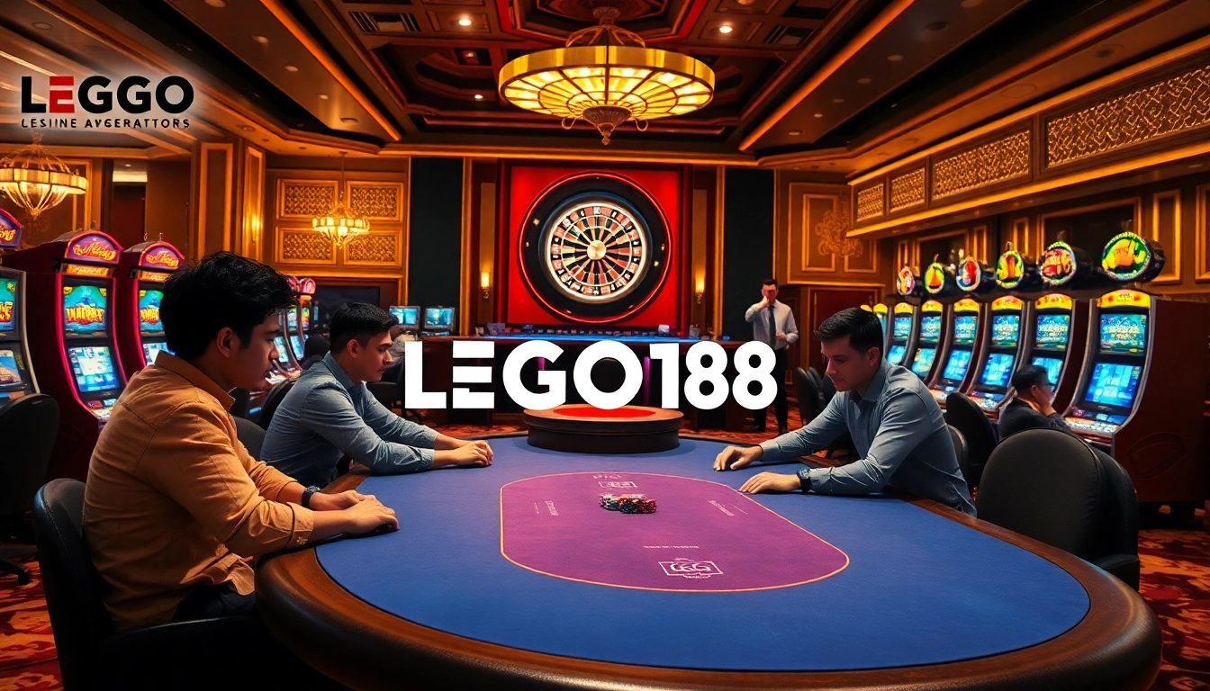 Engaging poker players at a luxury casino table showcasing LEGO138 excitement and vibrant atmosphere.