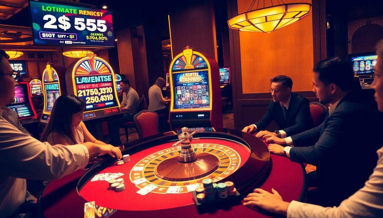 Engage in high-stakes gambling with 'slot depo 25 bonus 27' surrounded by vibrant casino elements.