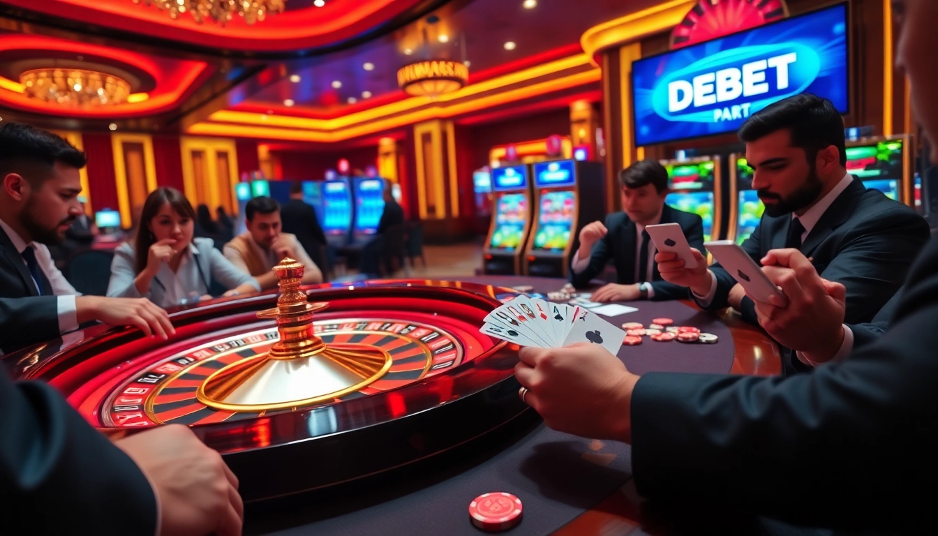 Excitement builds as players enjoy DEBET's vibrant casino atmosphere, featuring roulette and poker.