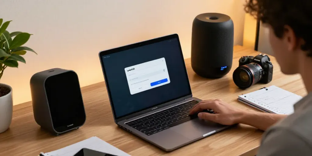 Loket88 login screen being accessed on a laptop in a contemporary workspace.