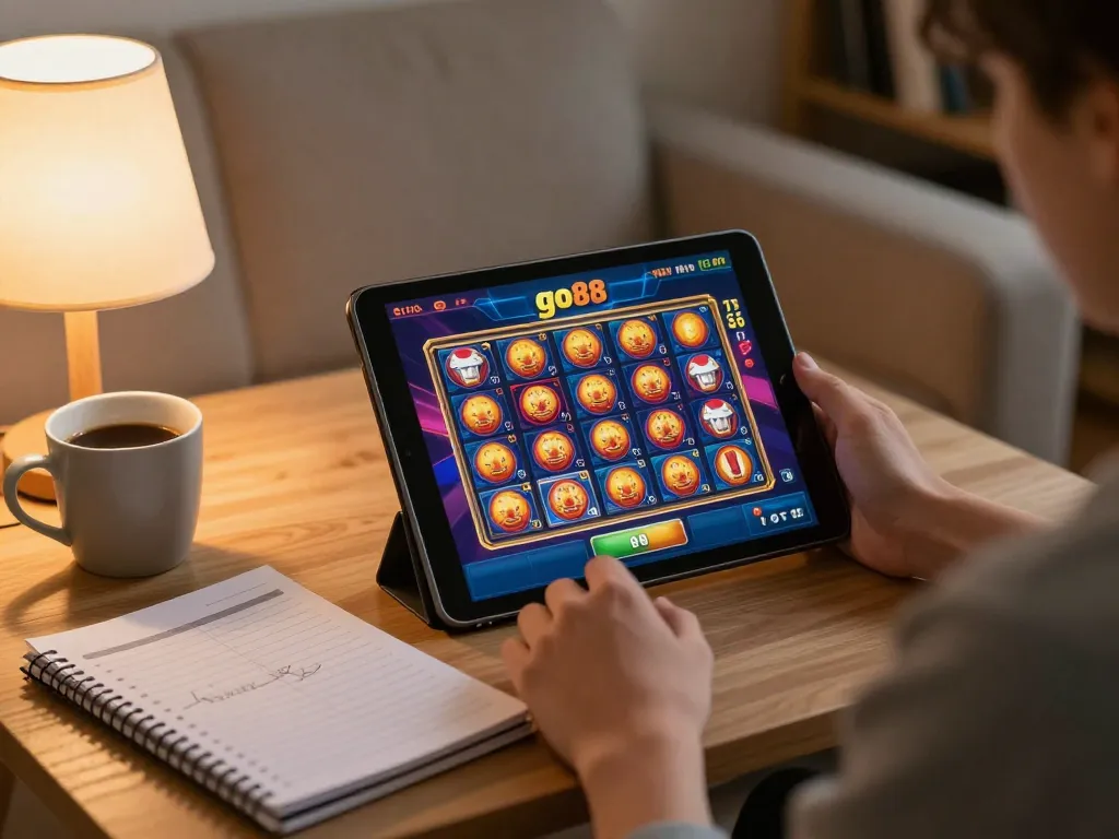 Player strategizing on go88 app while enjoying comfortable home gaming atmosphere.