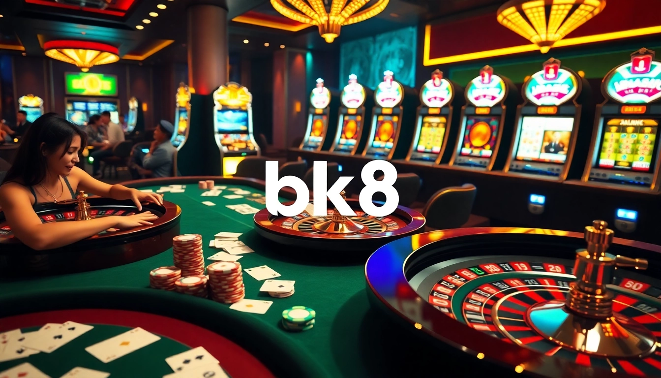 Engaging gameplay at bk8 เว็บตรง casino with luxurious tables and vibrant slot machines.