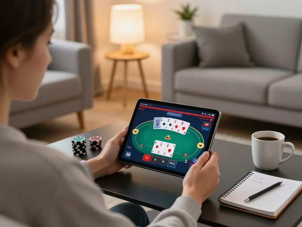 Engaging in responsible gaming at Canada online casinos using a tablet for poker strategy.