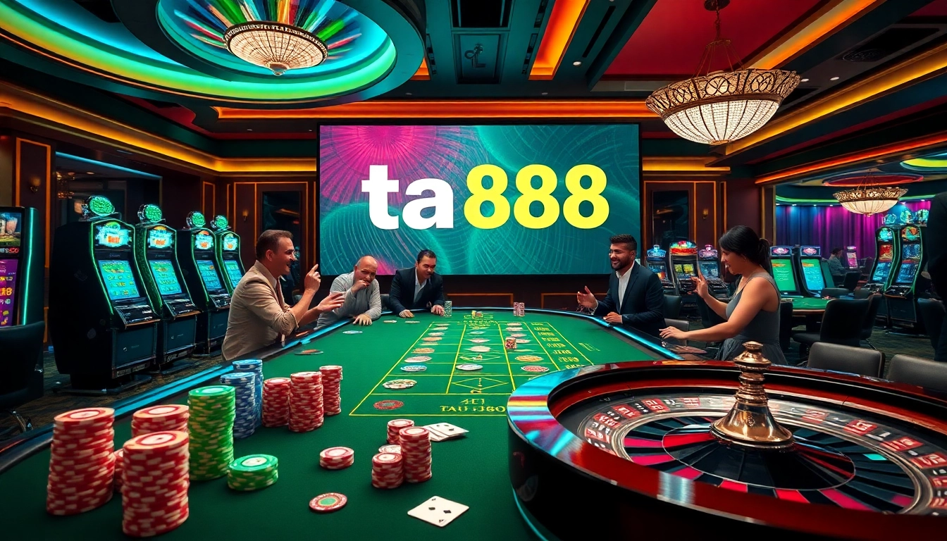 Experience thrilling gaming at TA88 link with vibrant casino tables, exciting players, and dynamic roulette action.
