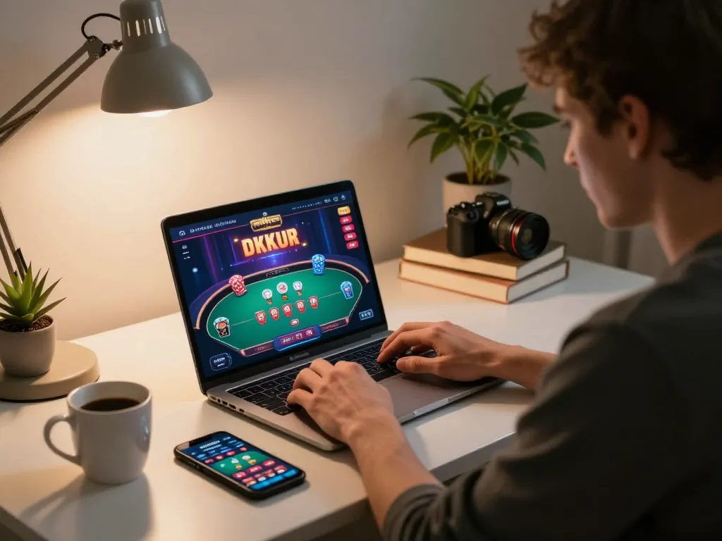 Engage in strategic online gambling with f8beta2, showcasing a player betting on poker from their cozy home.