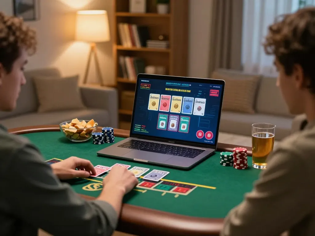 Engaging with online blackjack on ww88 laptop at home, showcasing interactive gaming experience.