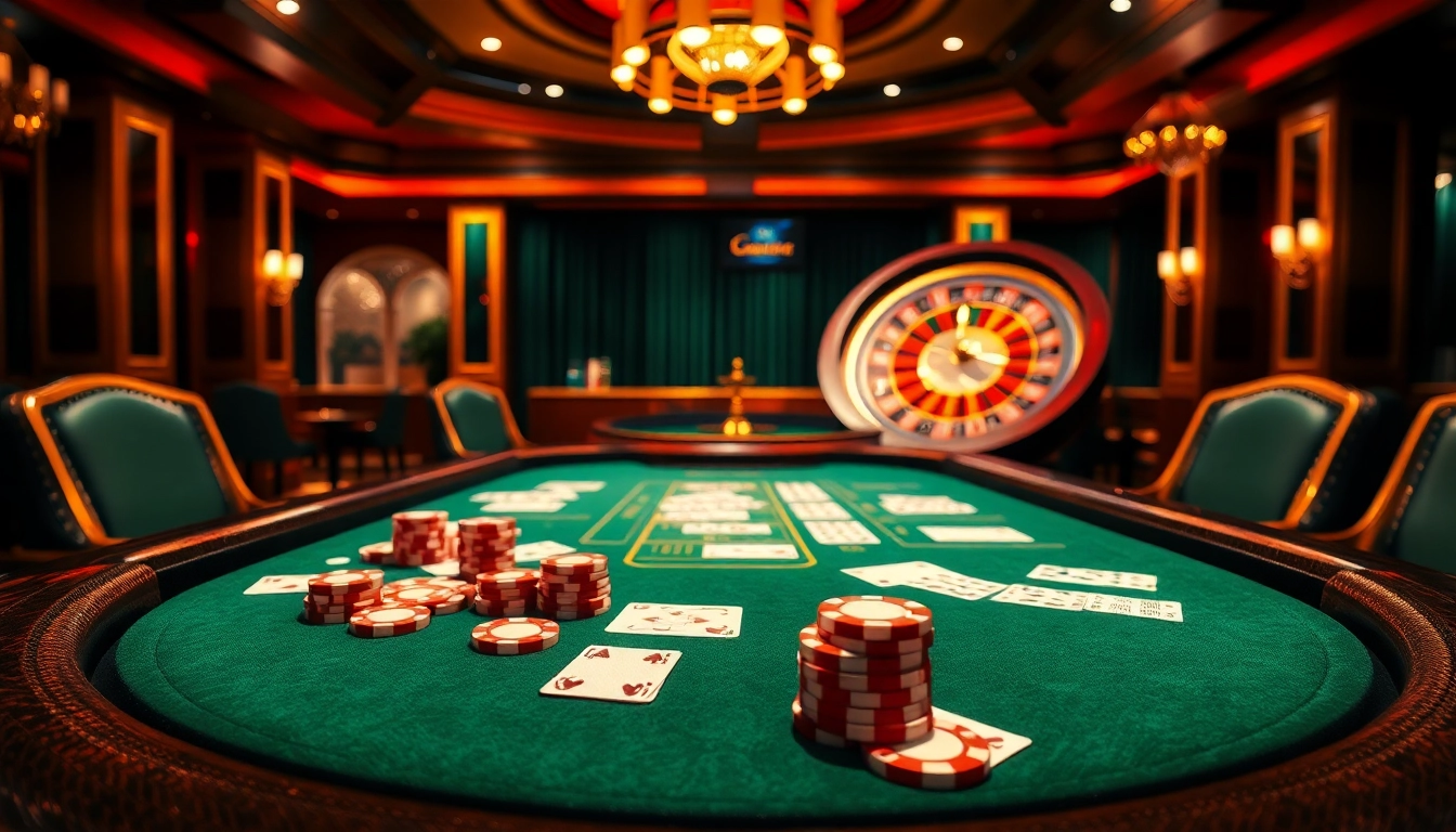 Winning hands at lc88.com featured in a luxurious casino poker scene with betting chips and cards.