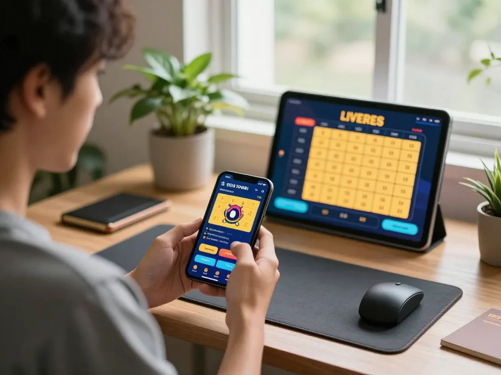 Orang yang menggunakan aplikasi situs togel di smartphone dalam suasana rumah yang nyaman, menunjukkan strategi perjudian online.