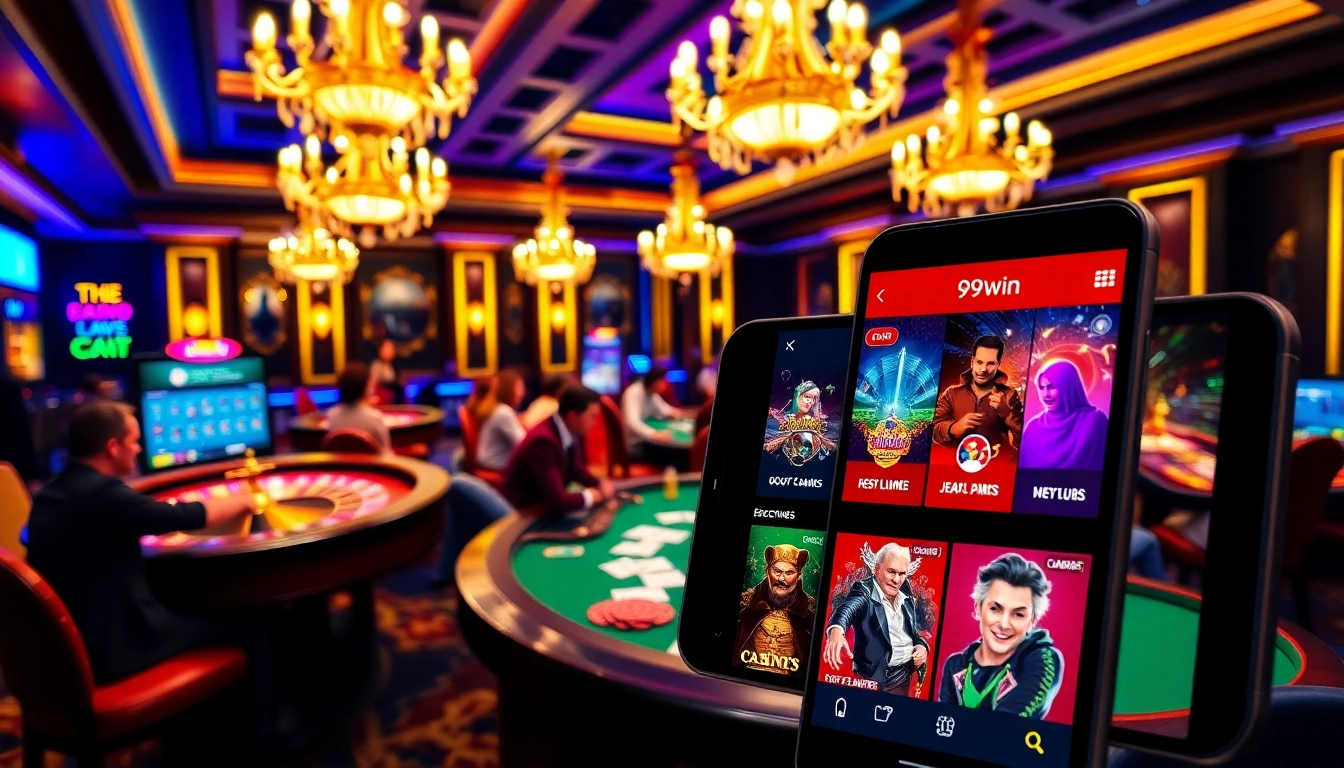 Engaging in a thrilling poker game at a luxurious casino featuring the 99win app.