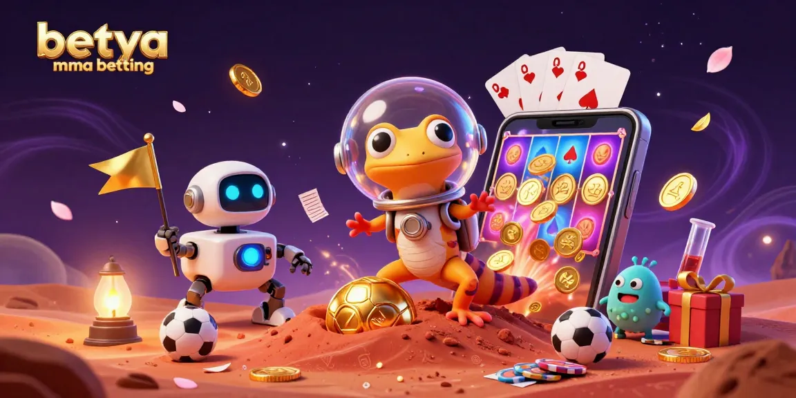 Engage in betya MMA betting action with an enchanted 3D illustration of a Martian gecko and gaming elements.