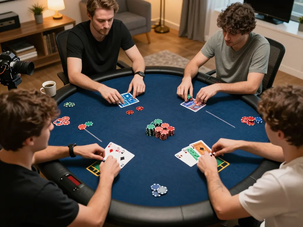 uk88s online poker game, players engaged in strategic gameplay around a digital table, highlighting competitive ambiance.