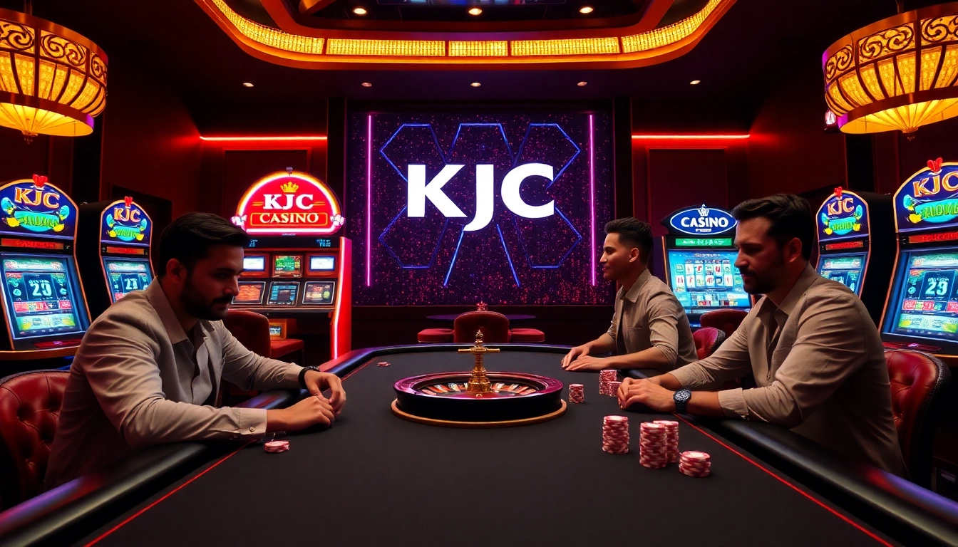 KJC players engaging in an exciting poker game at a luxurious casino setting.