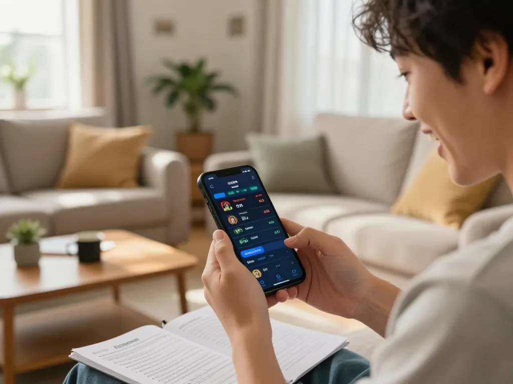 Person placing a bet on rr88 mobile app while enjoying a casual home setup.