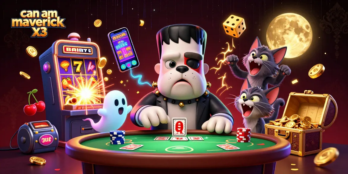 Bet on big wins with the can am maverick x3 at a lively casino table featuring vibrant characters.