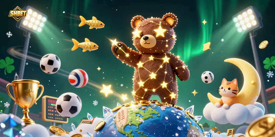 Experience the thrill of SHBET with golden coins and sports elements in a vibrant digital illustration.