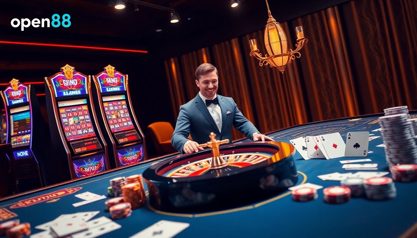 Experience top-tier gaming at Nhà cái uy tín open88 with engaging casino visuals, vibrant slot machines, and professional dealers.