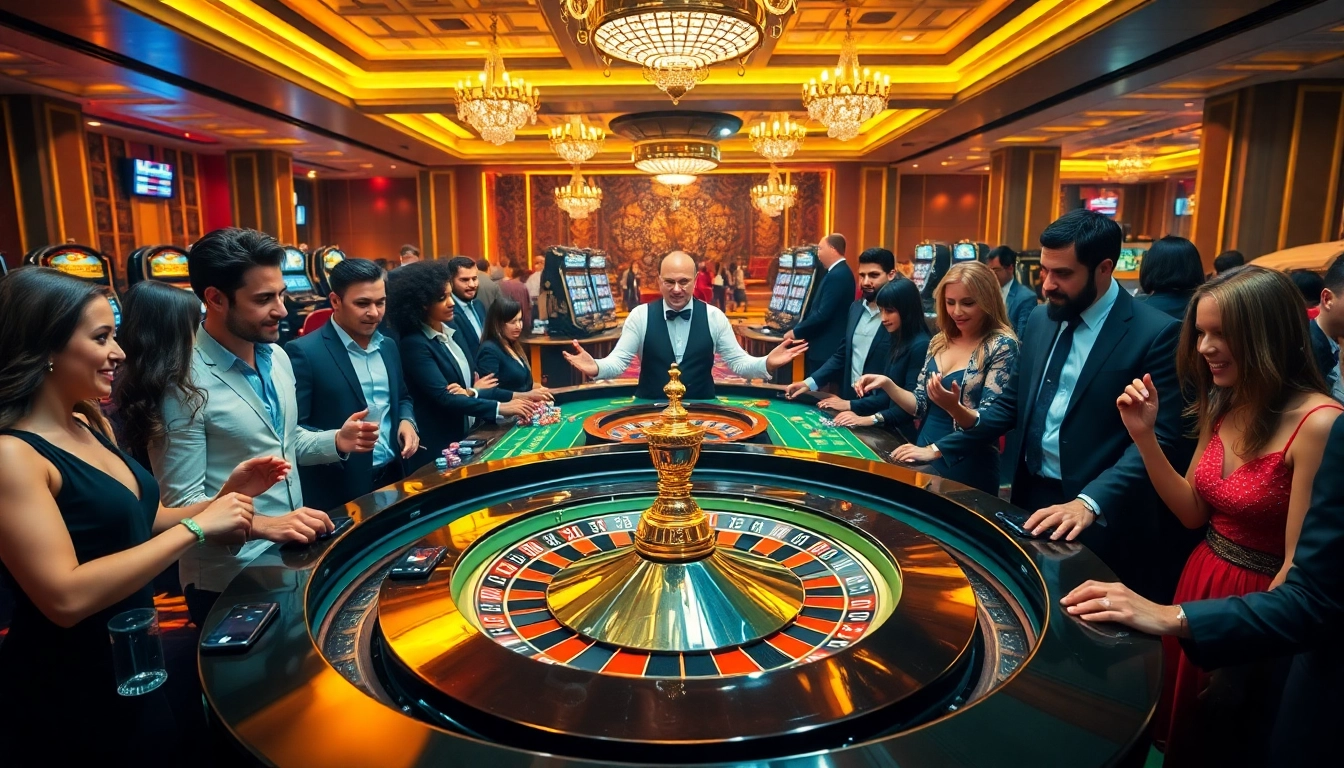 Experience high-stakes gambling at https://28bets.casino/ with excited players at a luxurious roulette table.