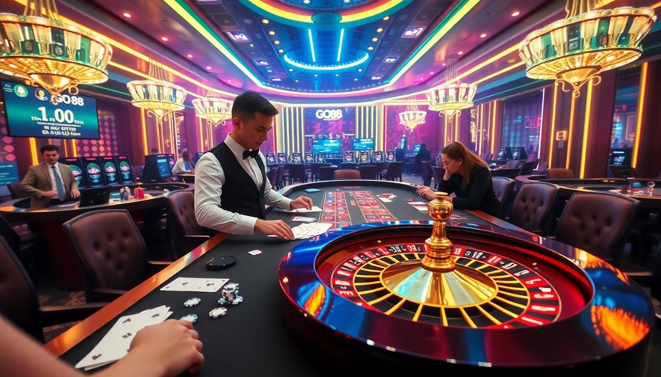 Experience the excitement at GO88 with players engaging in virtual roulette and card games.