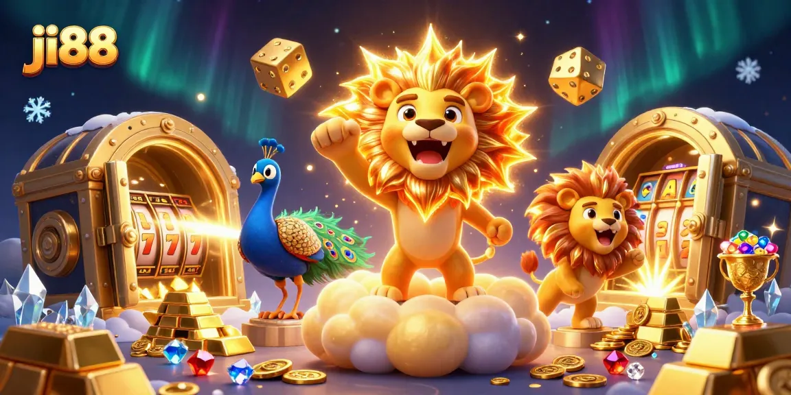 Experience thrilling gameplay with ji88 in a vibrant, dynamic casino scene filled with treasures and slot symbols.