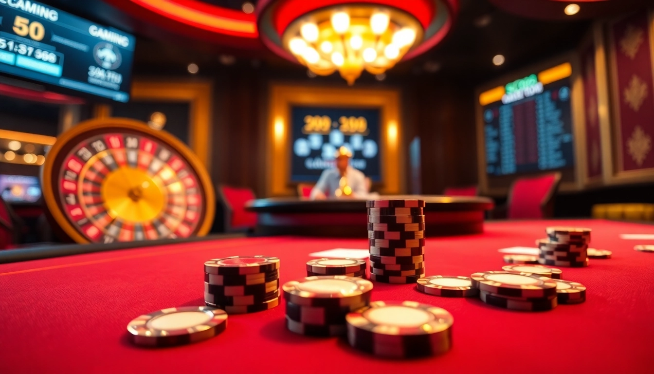 SC88 online gambling interface displaying vibrant poker chips and cards in a luxurious setting.