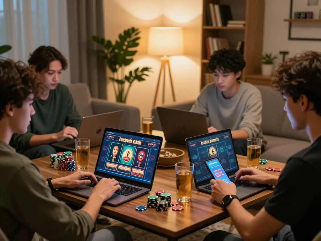 Engaging online gaming experience at luckywin club with players at home immersed in excitement.