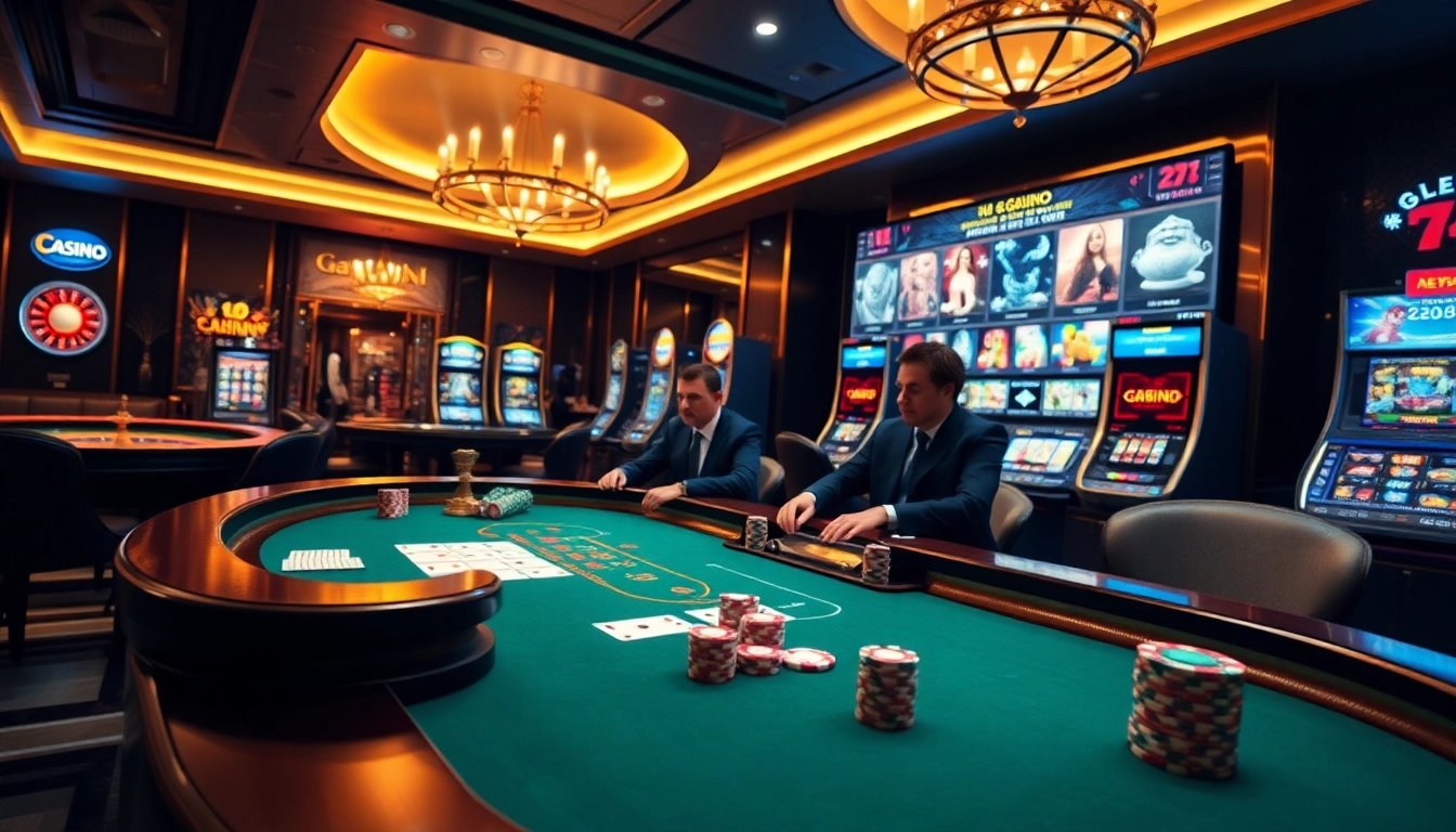 Engaging scene of a casino with players and gaming tables from https://ek333pro.com/ showcasing excitement and professionalism in online gambling.