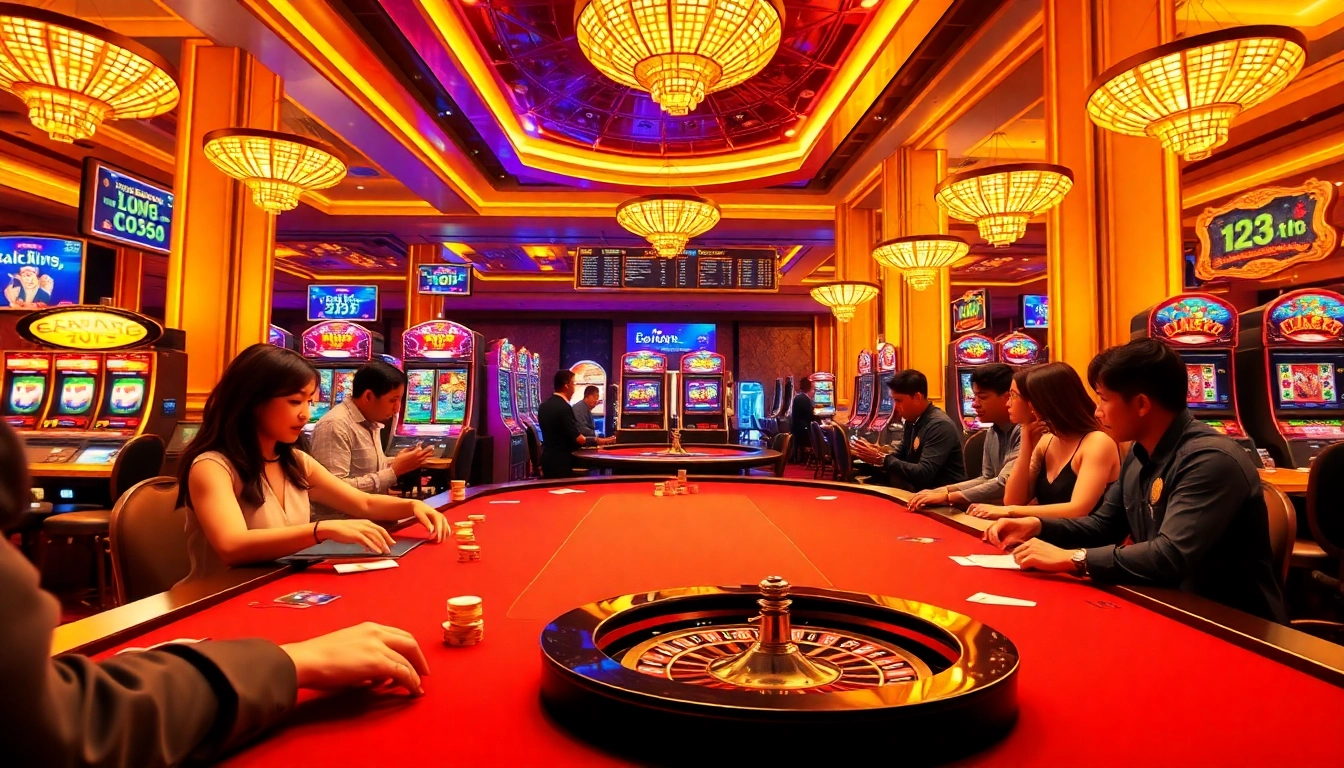 K9K9 game players celebrating wins at a luxurious casino table with vibrant poker chips and roulette wheels.