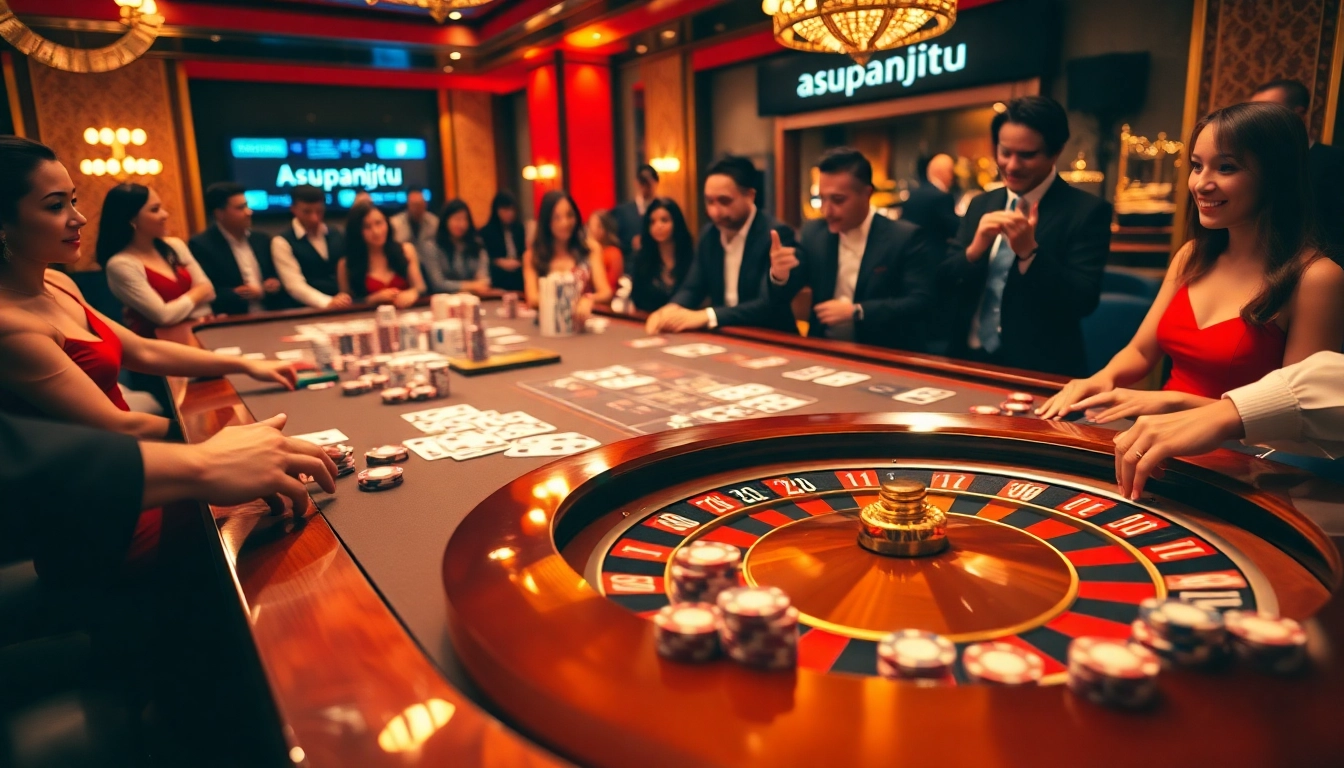 Experience the thrilling atmosphere of gambling with asupanjitu at the luxurious casino table featuring poker chips and cards.